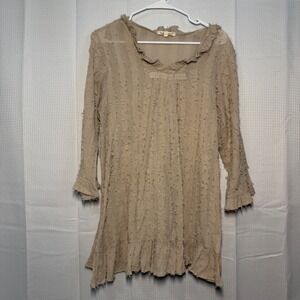 Indigo Soul‎ Women's Beige Textured Ruffle Tunic Top M